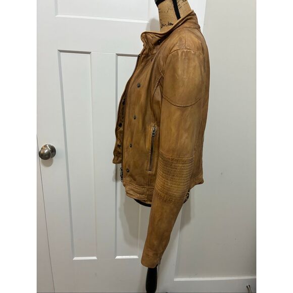 Free People Rugged Leather Jacket Camel Small 100% Lamb Leather - Picture 7 of 15